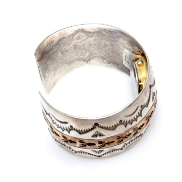 Signed - Ken & Mary Bill Navajo Vntg Sterling Silver Gold Wash Watch Cuff - Picture 7 of 12